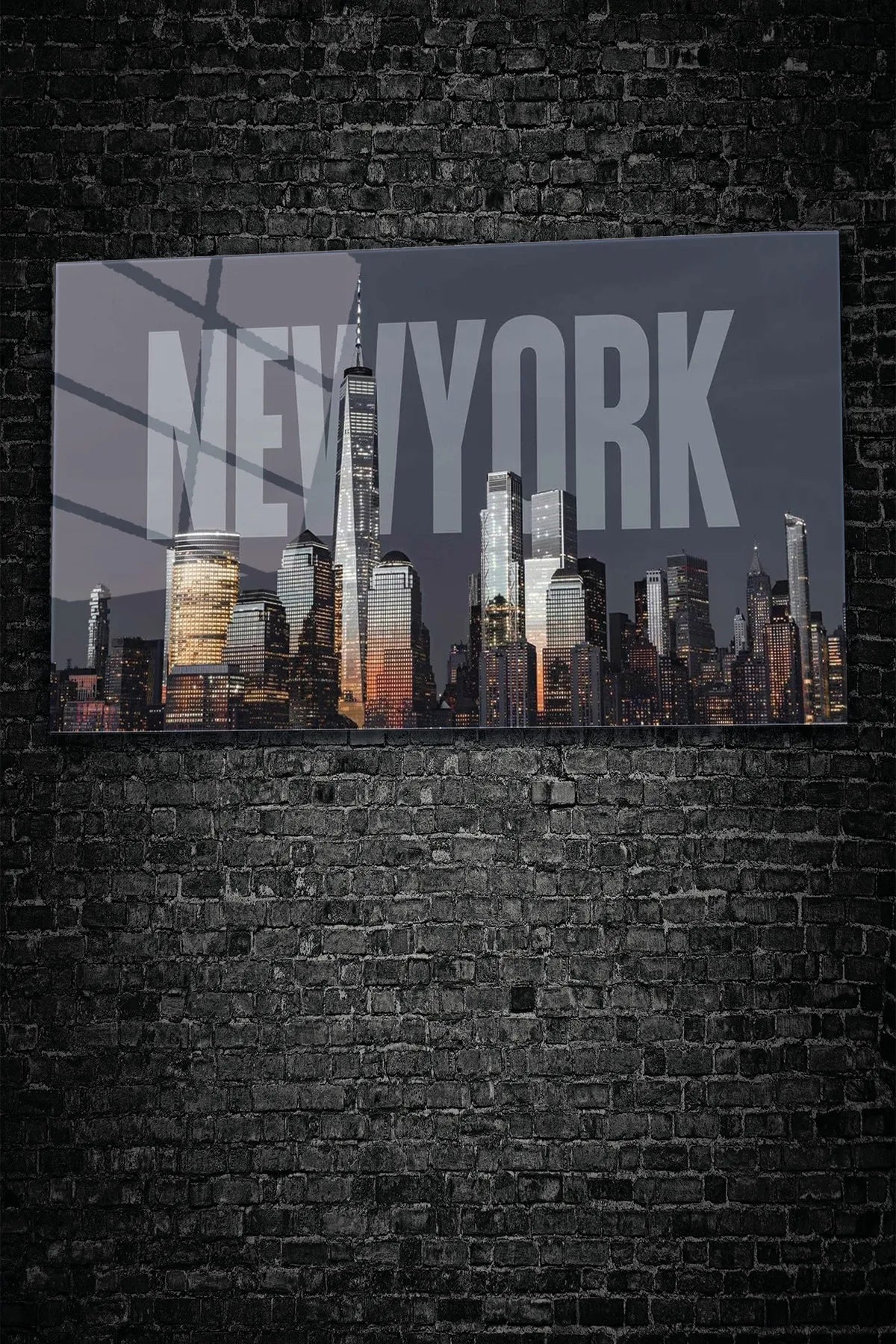 Gri Newyork Şehir Temalı, 4 mm Temperli, Kırılmaz UV Baskı Cam Tablo