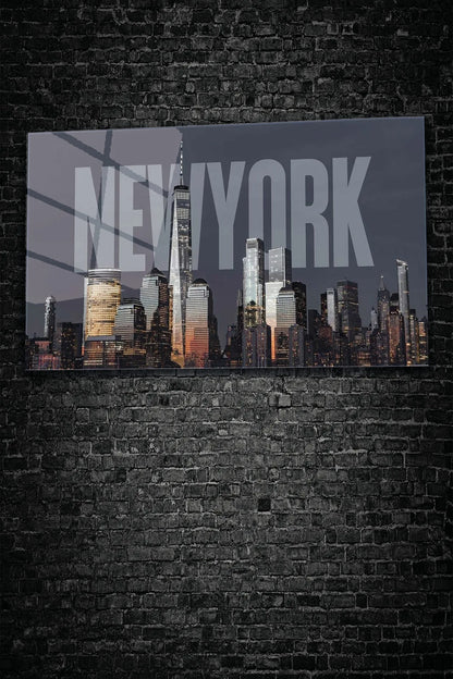 Gri Newyork Şehir Temalı, 4 mm Temperli, Kırılmaz UV Baskı Cam Tablo