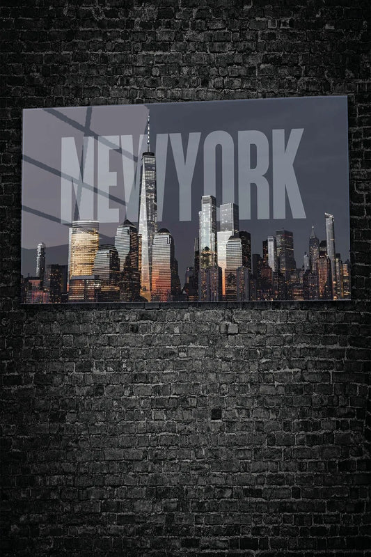 Gri Newyork Şehir Temalı, 4 mm Temperli, Kırılmaz UV Baskı Cam Tablo