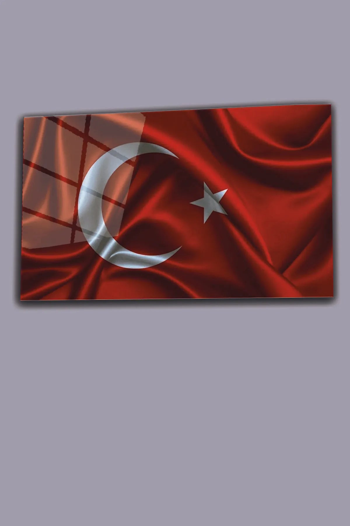 Kırmızı, Dalgalanan Türk Bayrağı Desen, 4 mm Temperli, Kırılmaz, UV Baskı Cam Tablo