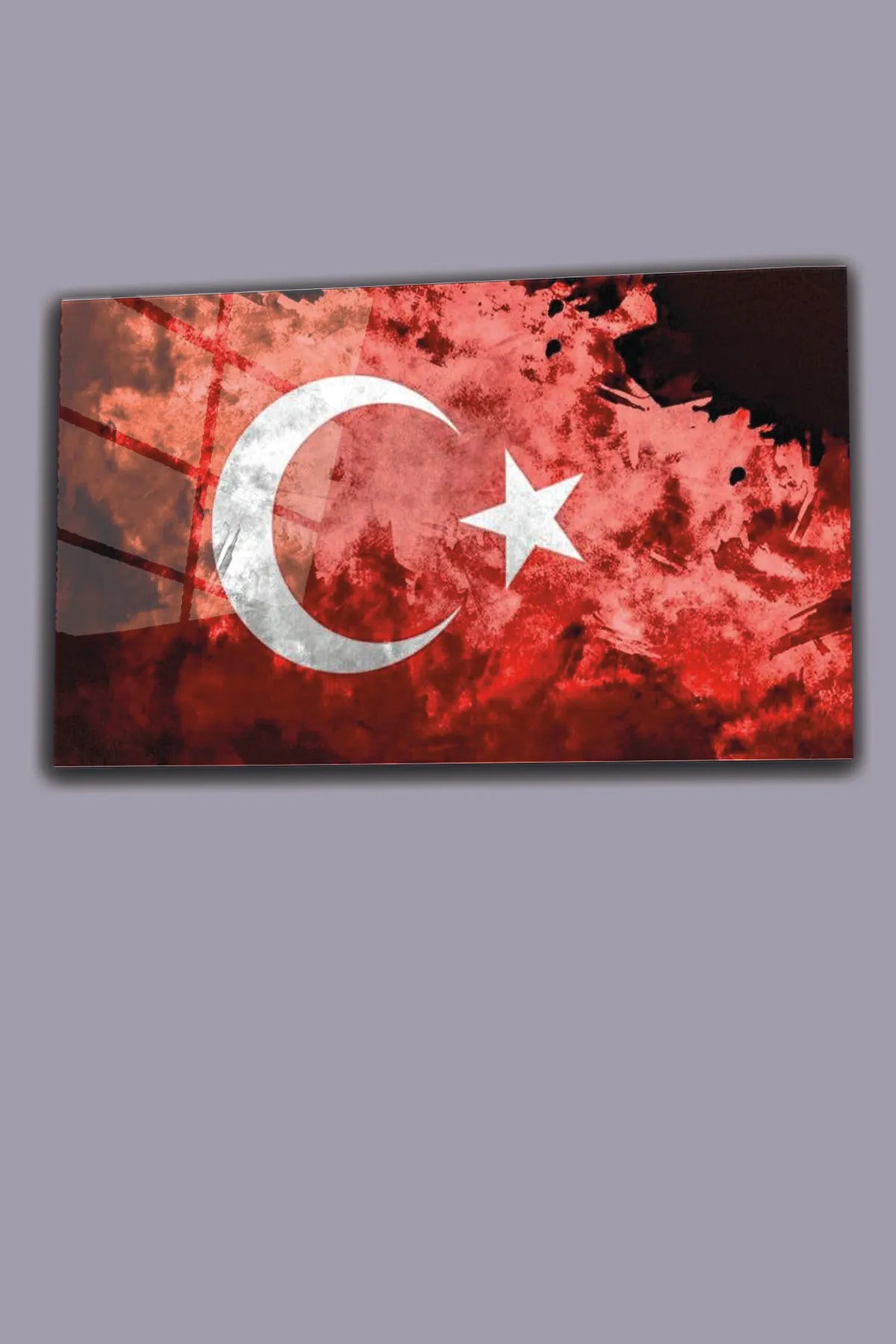Kırmızı Türk Bayrağı Desenli, 4 mm Temperli Kırılmaz, UV Baskı, Cam Tablo