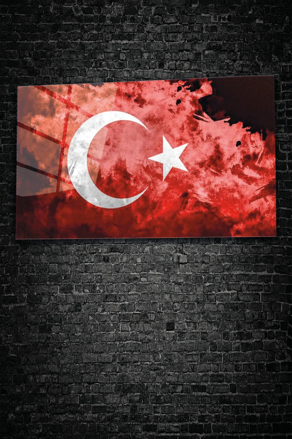 Kırmızı Türk Bayrağı Desenli, 4 mm Temperli Kırılmaz, UV Baskı, Cam Tablo