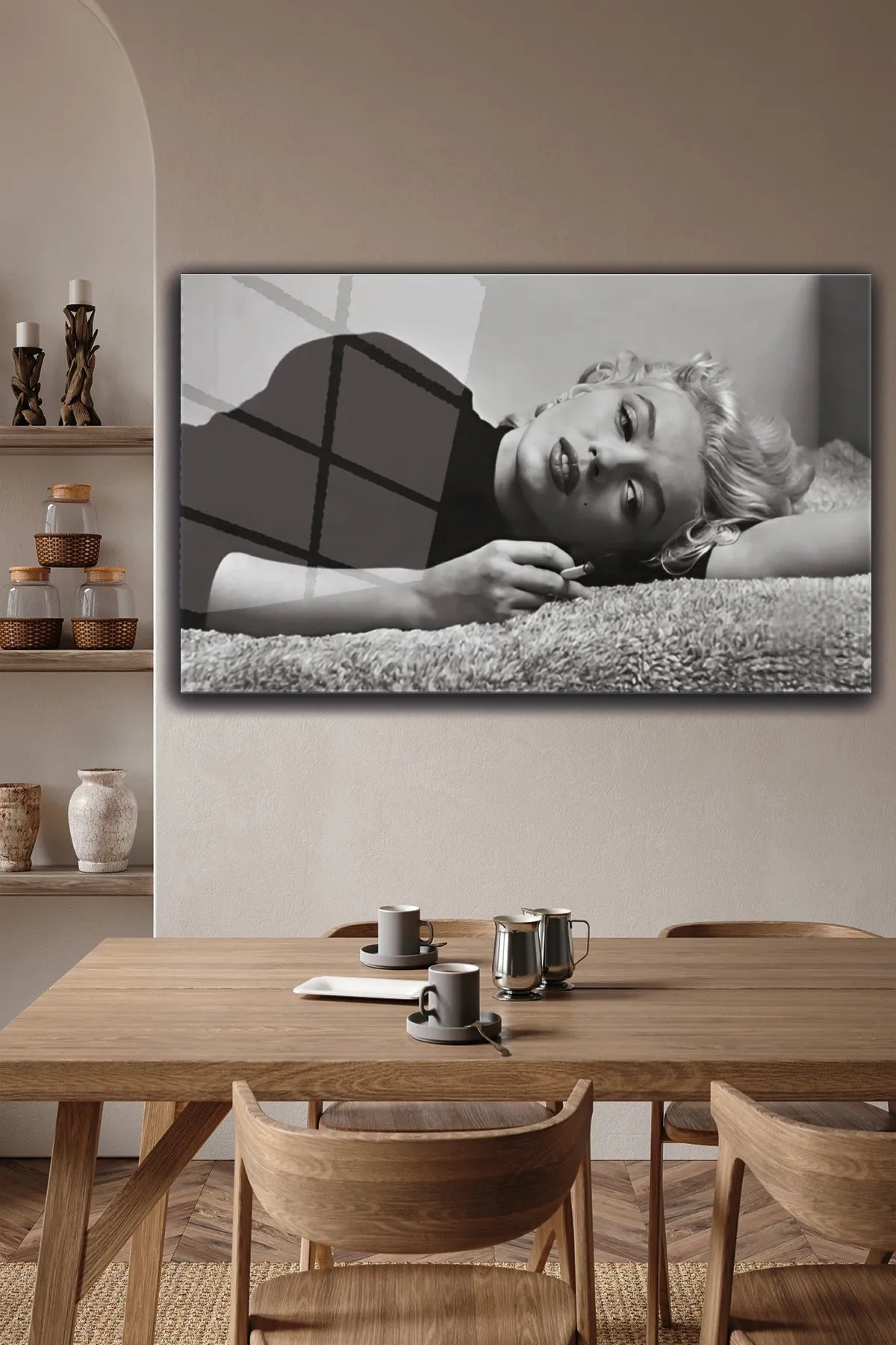 Siyah Marilyn Monroe, 4 mm Temperli Kırılmaz, UV Baskı Cam Tablo