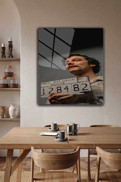 Siyah Pablo Escobar, 4 mm Temperli Kırılmaz, UV Baskı, Cam Tablo