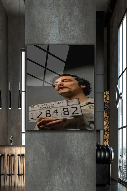 Siyah Pablo Escobar, 4 mm Temperli Kırılmaz, UV Baskı, Cam Tablo