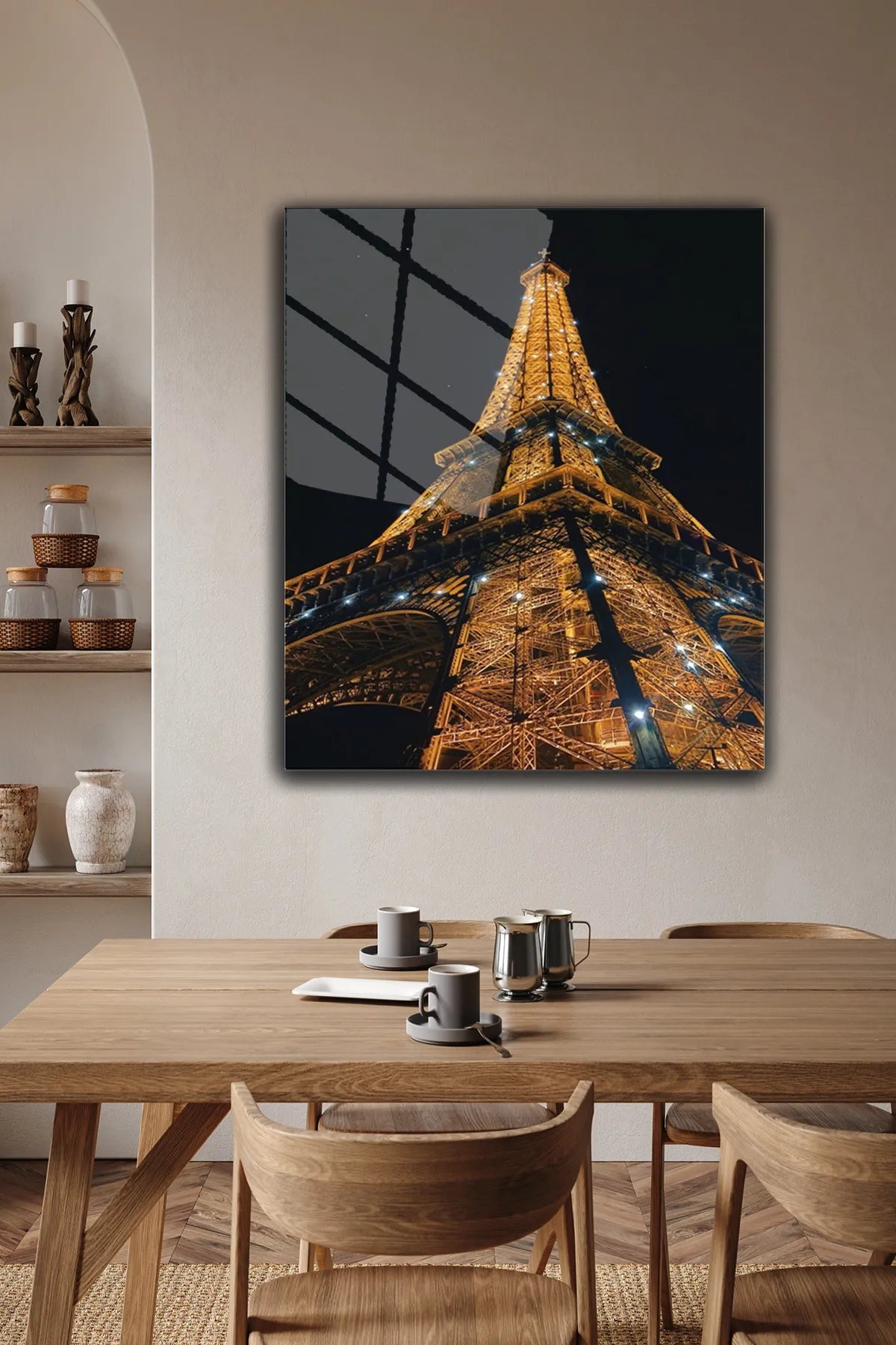 Siyah Paris, Parıltılı Eyfel Kulesi, 4 mm Temperli, Kırılmaz, UV Baskı Cam Tablo
