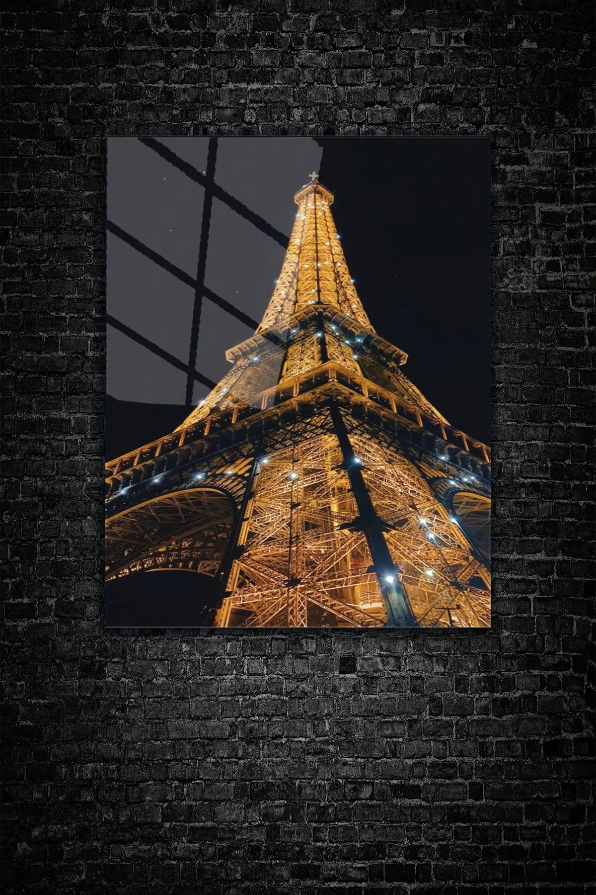 Siyah Paris, Parıltılı Eyfel Kulesi, 4 mm Temperli, Kırılmaz, UV Baskı Cam Tablo