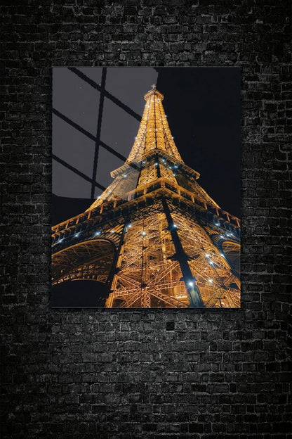 Siyah Paris, Parıltılı Eyfel Kulesi, 4 mm Temperli, Kırılmaz, UV Baskı Cam Tablo