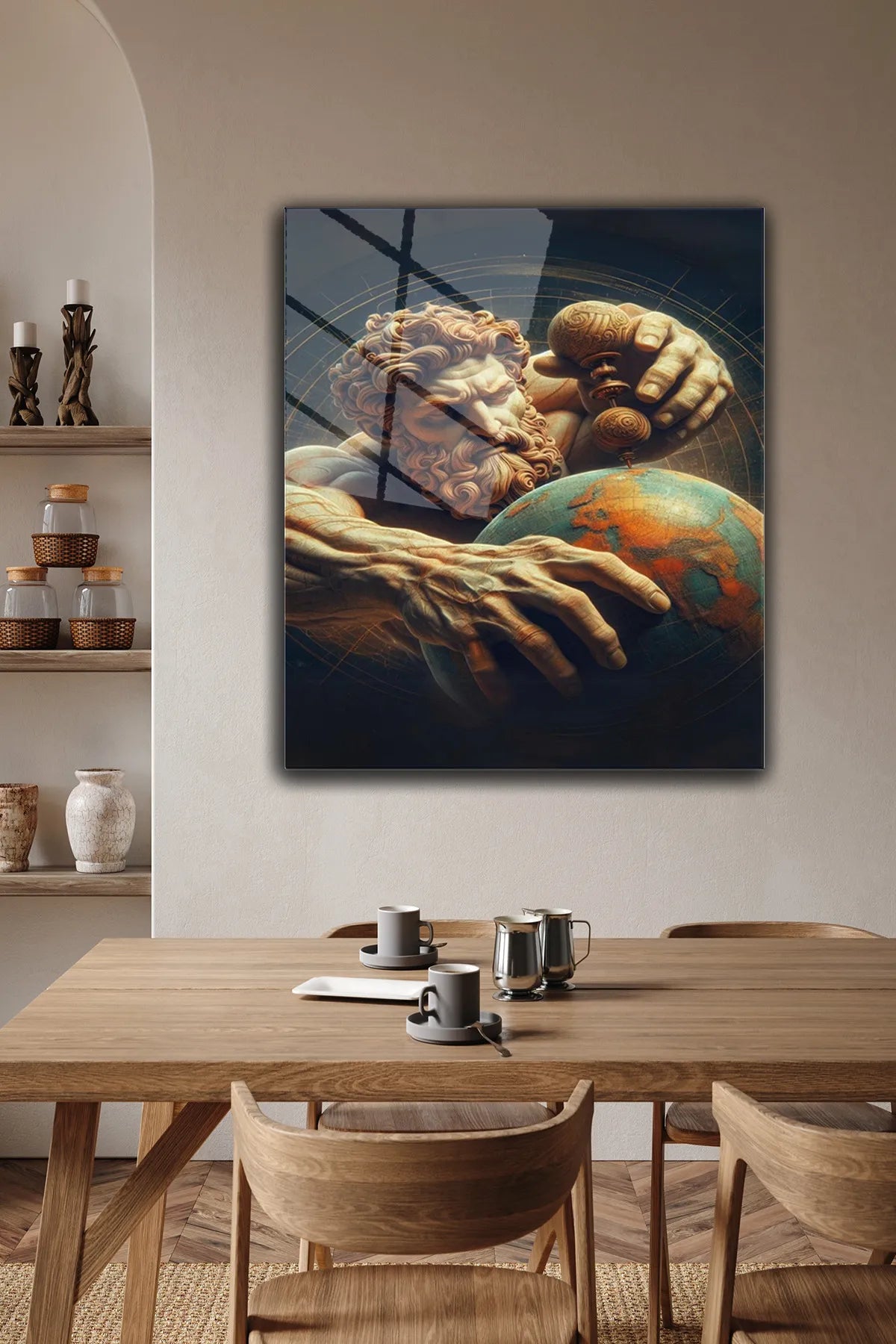 Siyah Yunan Mitolojisi, Atlas, Yunan Heykeli, 4 mm Temperli Kırılmaz Cam Tablo